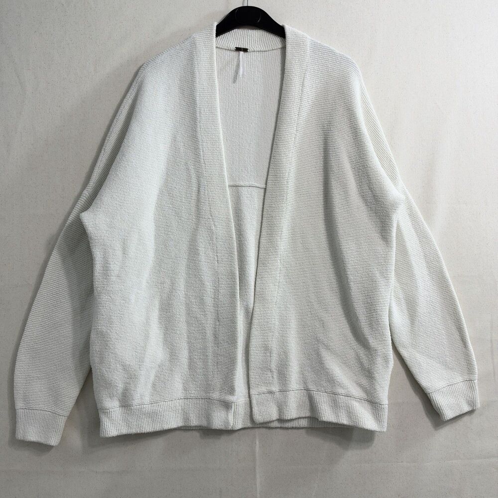 Free People Womens S Ivory Open Front Oversized Cardigan Cotton Knit Sweater